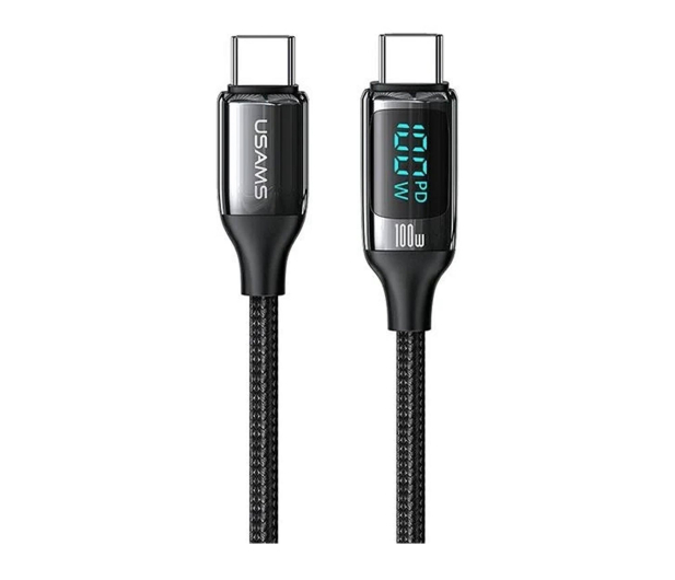 USAMS Kabel pleciony USB-C na USB-C LED 1.2m 100W czarny/black - 1490476 - zdjęcie